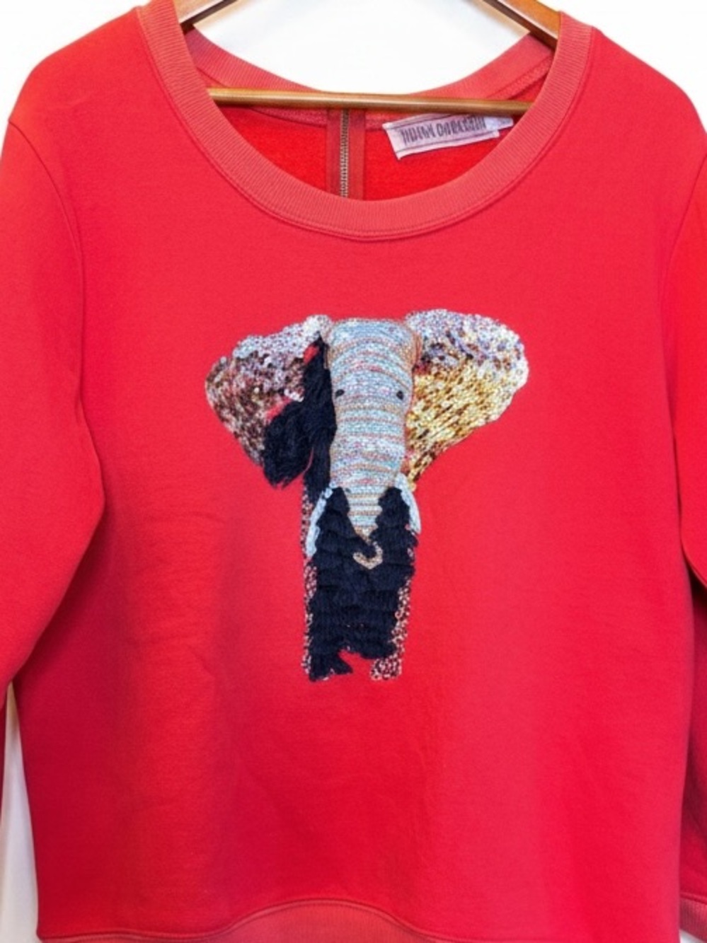 Anthropologie Yoana Baraschi  Sequin Elephant 100% Cotton Crewneck Sweatshirt
